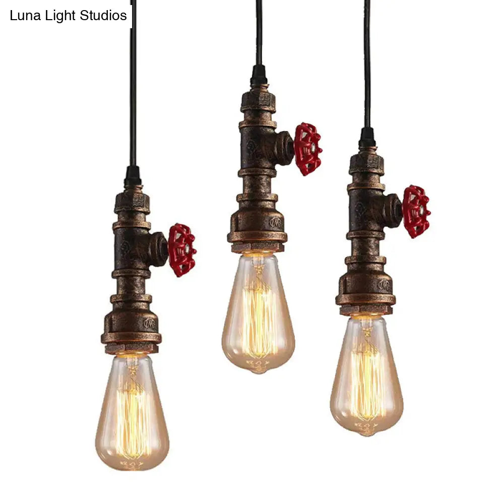 Lámpara colgante de hierro con manija de válvula antigua - Lámpara de techo de una bombilla en bronce