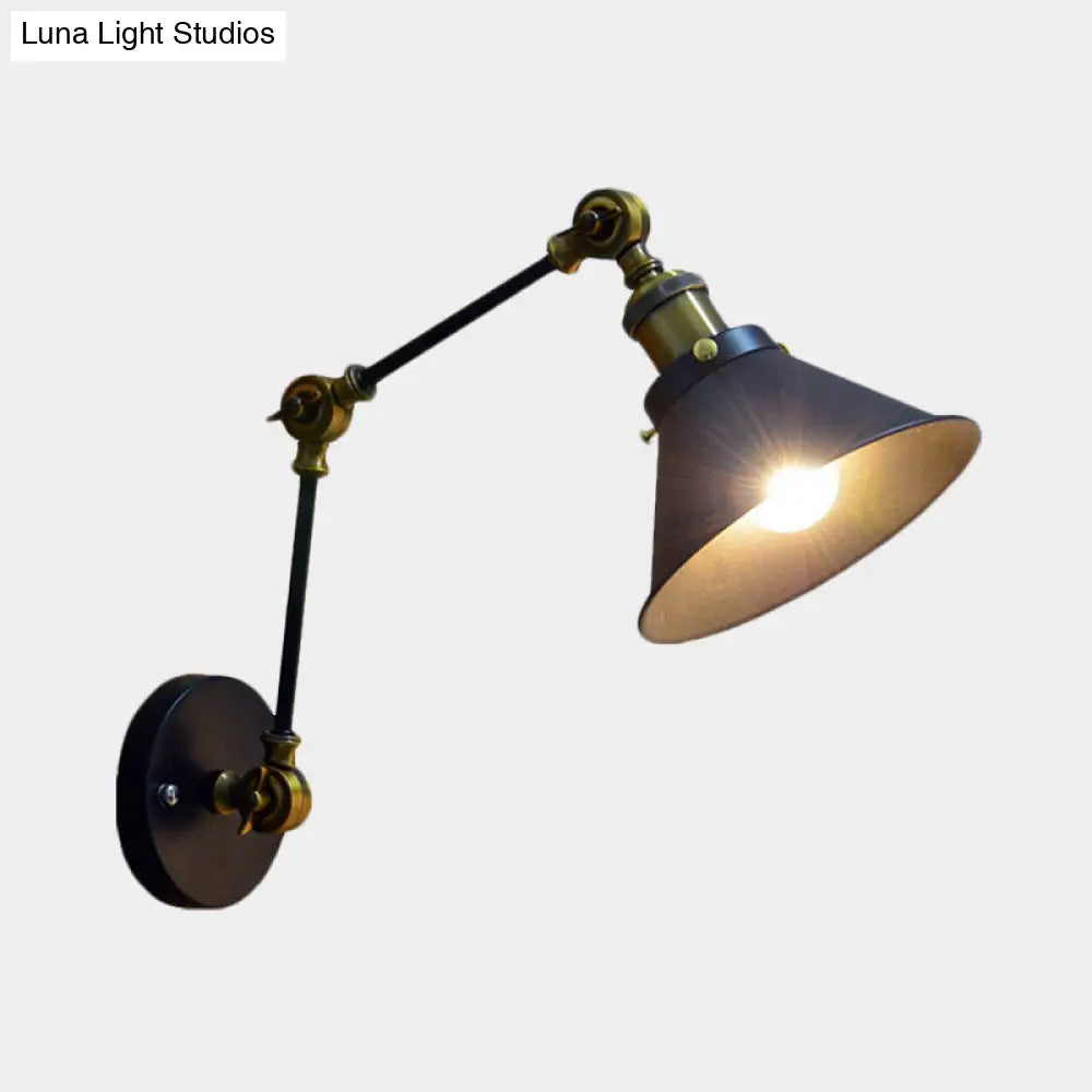 Antiqued Bedside Swing Arm Wall Sconce- 1 Light Wall Mount with Metal Shade