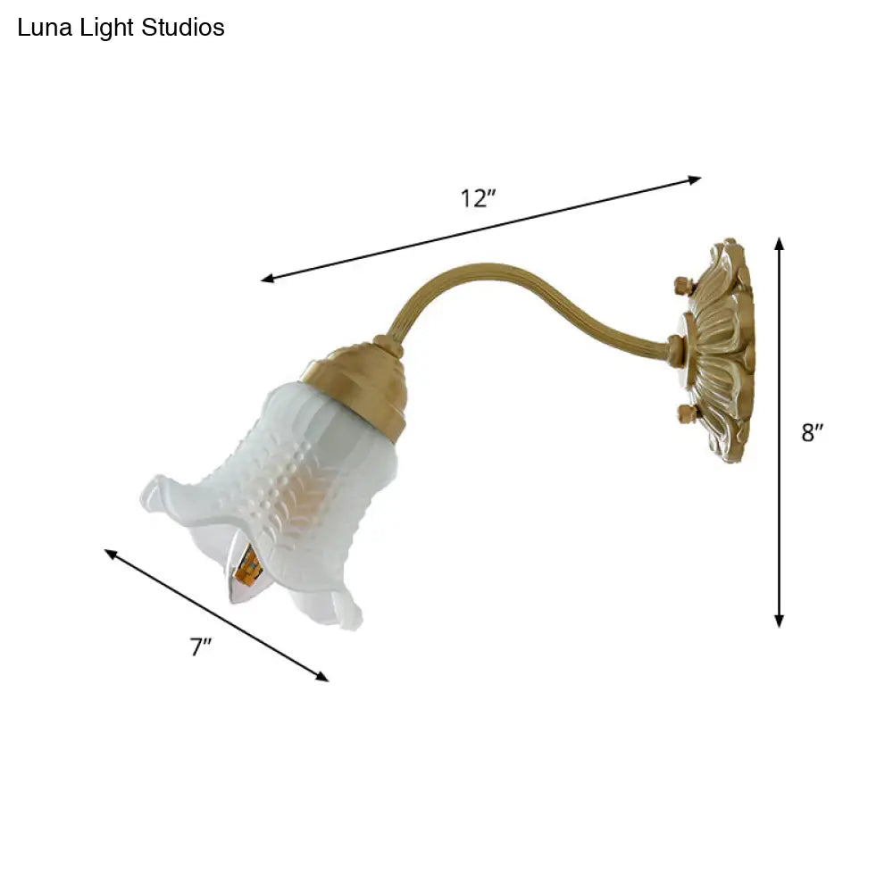 Antiqued Brass Floral Wall Lamp with Prismatic Glass - Single Light Wall Lighting Fixture