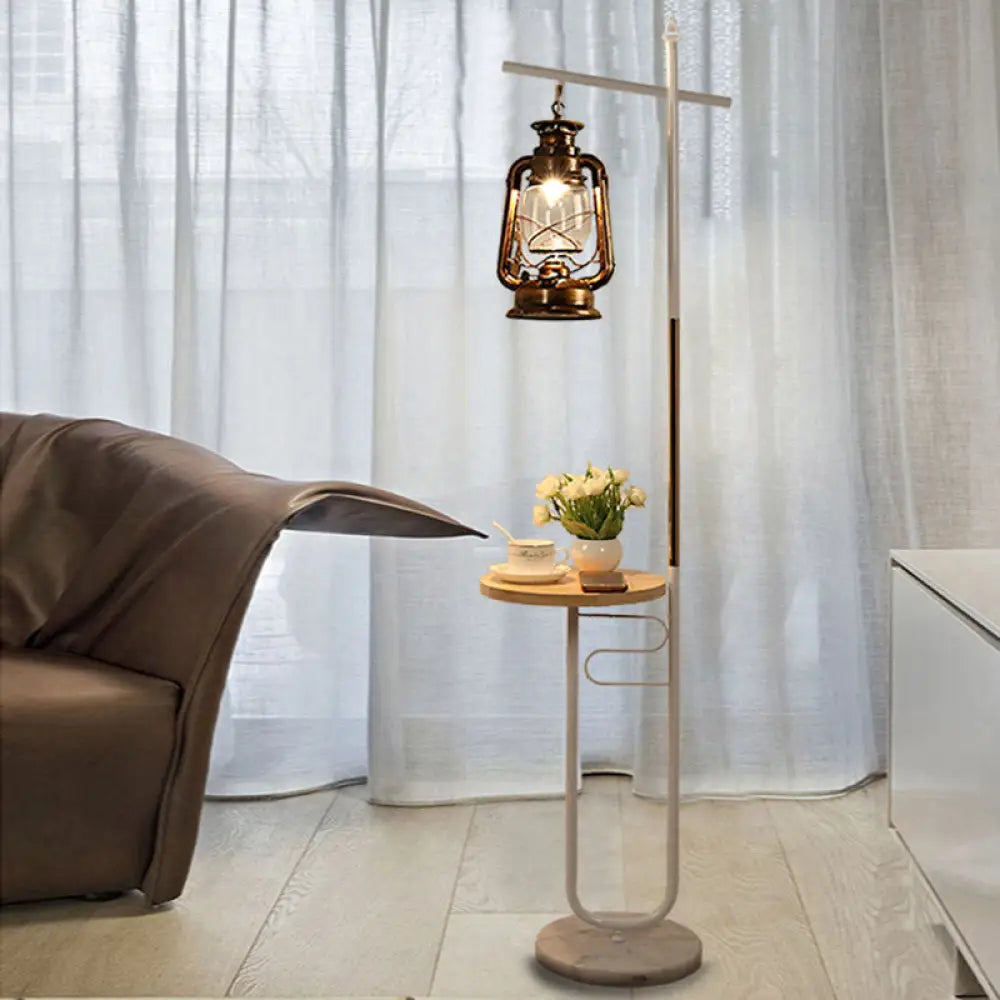 Antiqued Clear Glass Kerosene Lamp: Stylish LED Living Room Floor Light in Black/White