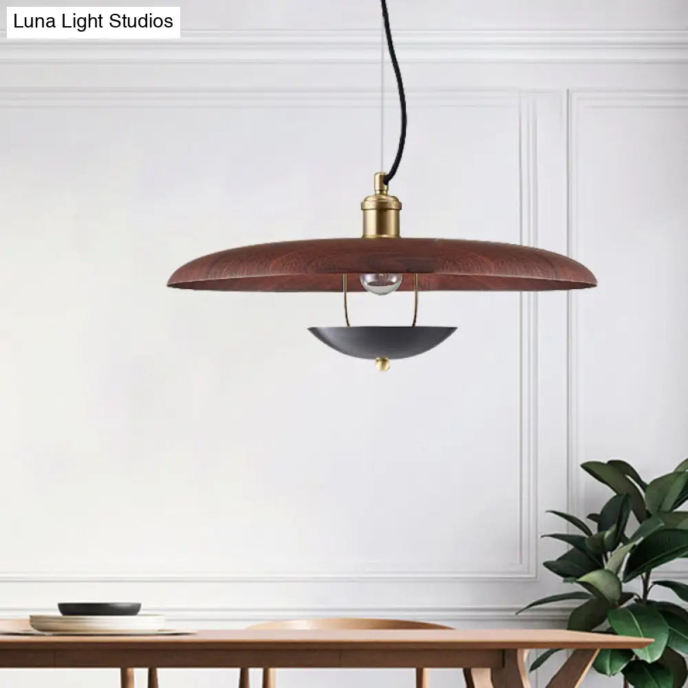 Lámpara de techo colgante plana envejecida - Lámpara de techo metálica de 1 bombilla en rojo/dorado con cable ajustable