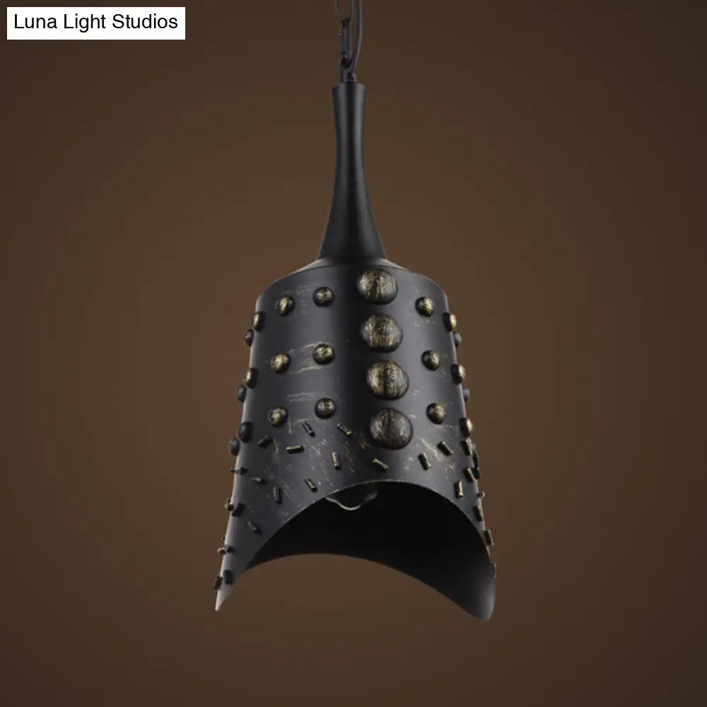 Lámpara colgante de techo con forma de campana metálica envejecida y acabado negro - Lámpara de suspensión de 1 luz