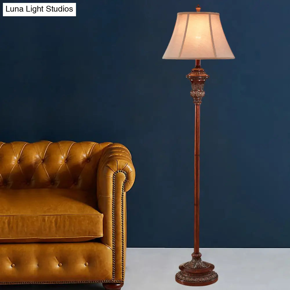Lámpara de pie de estilo antiguo con pantalla de campana - Lámpara de pie de tela marrón de 1 cabezal para habitación de invitados