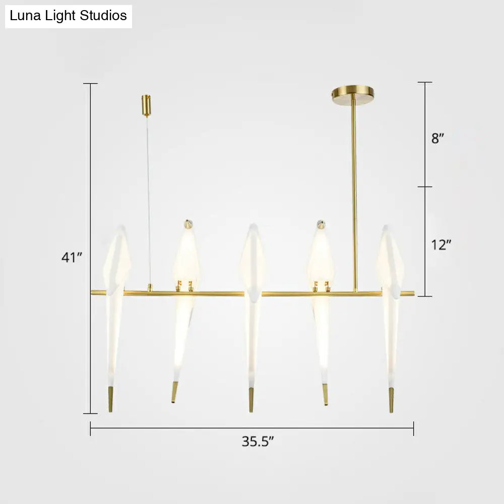DecorBites™ Art Deco Acrylic Bird Island Pendant Light with 5 White and Gold LED Bulbs