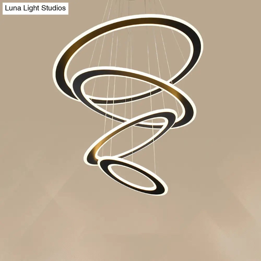 Lámpara de techo circular LED Art Déco en color negro para escalera