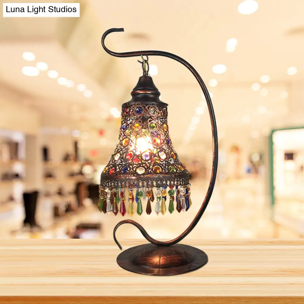 Lámpara de mesilla Art Déco de metal oxidado - Cabezal acampanado - Iluminación para sala de estar