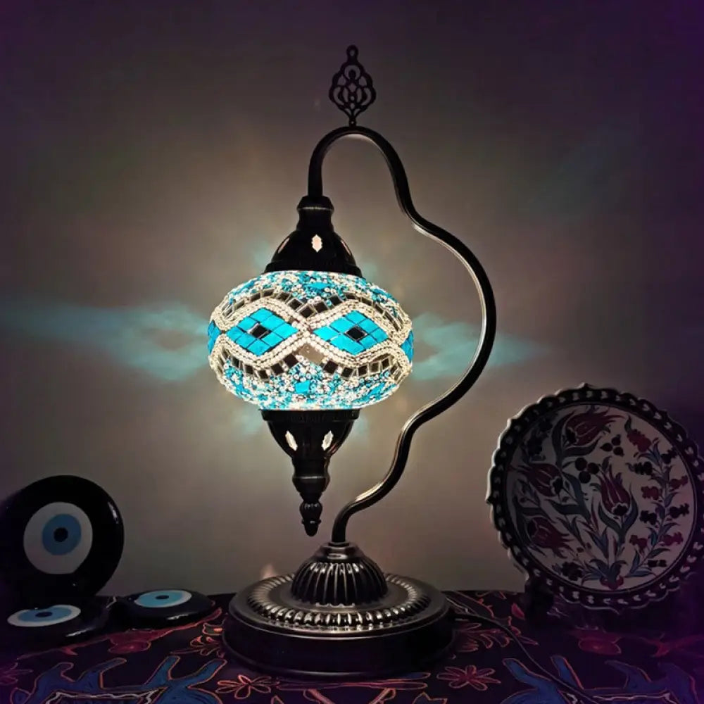 Lámpara de mesa Art Déco con forma de globo de cristal de colores y brazo curvo - Blanco/Rojo/Amarillo