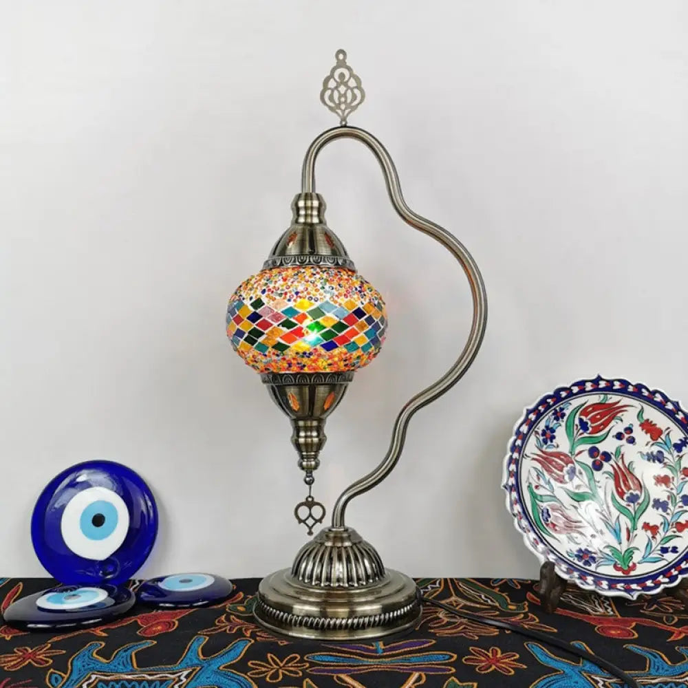 Lámpara de noche Art Déco de vidrieras - Brazo curvo, 1 bombilla, para mesita de noche (Rojo/Amarillo/Naranja)