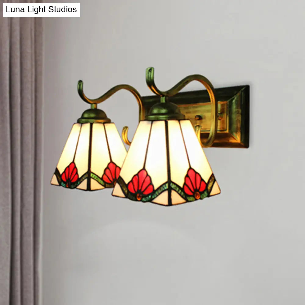 Aplique de pared Art Déco de vitral con placa posterior rectangular - 2 luces para baño