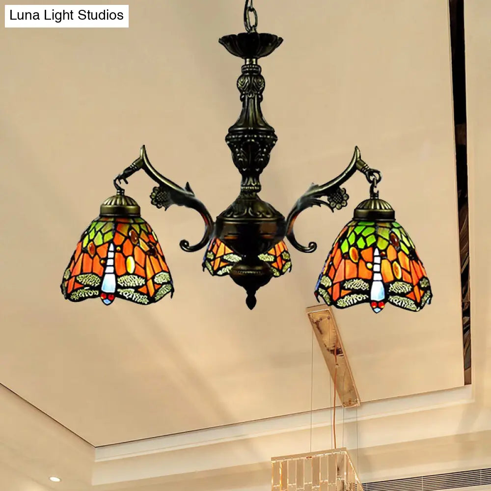 Lámpara de araña Tiffany de cristal artístico - Lámpara de 3 luces para comedor