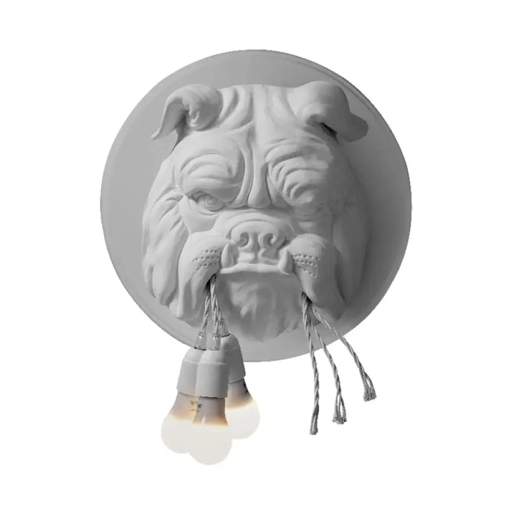 Lámpara de pared artística con forma de cabeza de bulldog - Blanco/Negro - 3 cabezas de resina - Para montaje en pared de baño