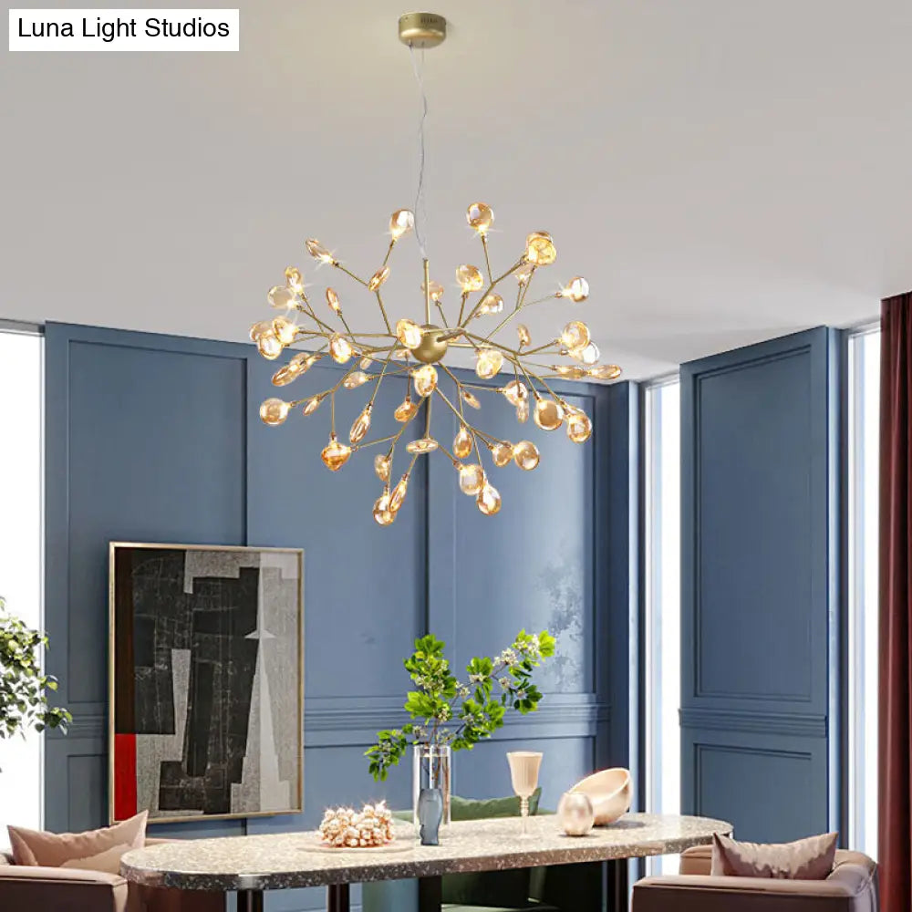 Lámpara de techo LED artística Heracleum con cristal soplado color canela para comedor