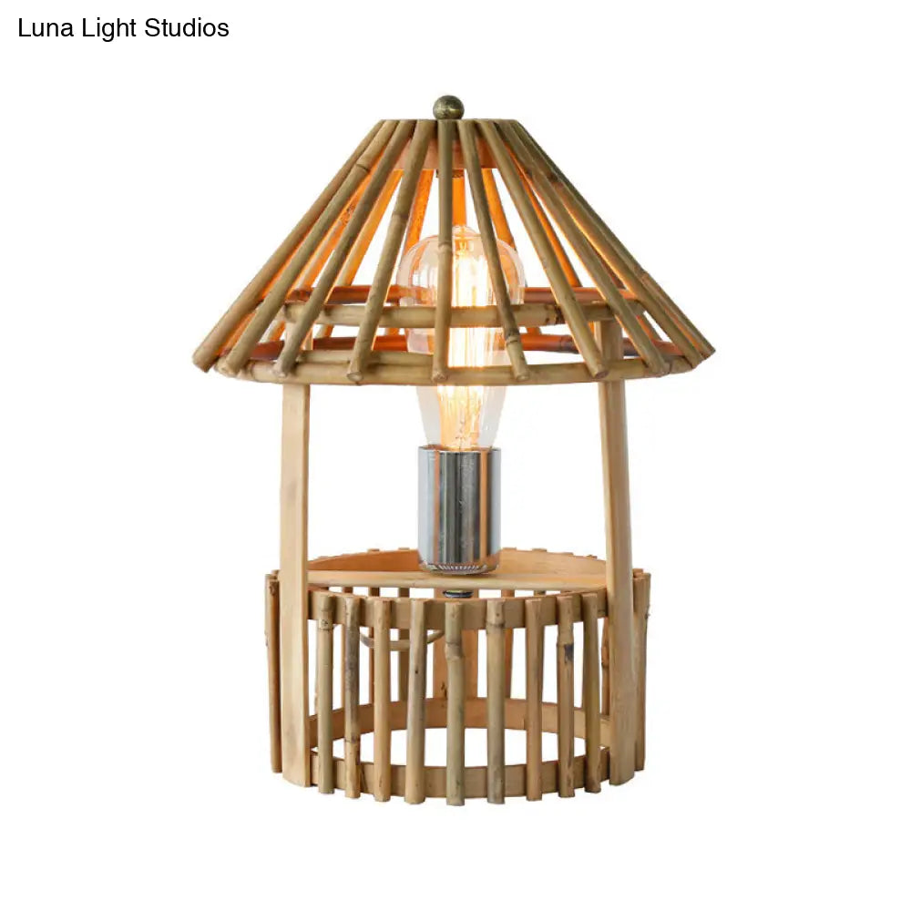 Lámpara de escritorio beige asiática: Pantalla de madera hecha a mano, iluminación de trabajo para sala de estar