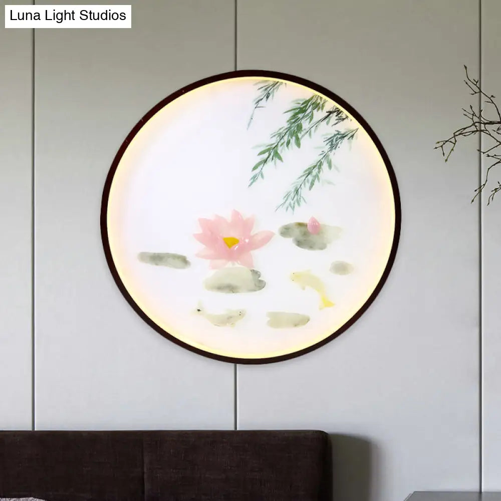 Aplique de pared LED empotrado con mural de loto rosa de inspiración asiática: solución de iluminación de pared integrada en acrílico