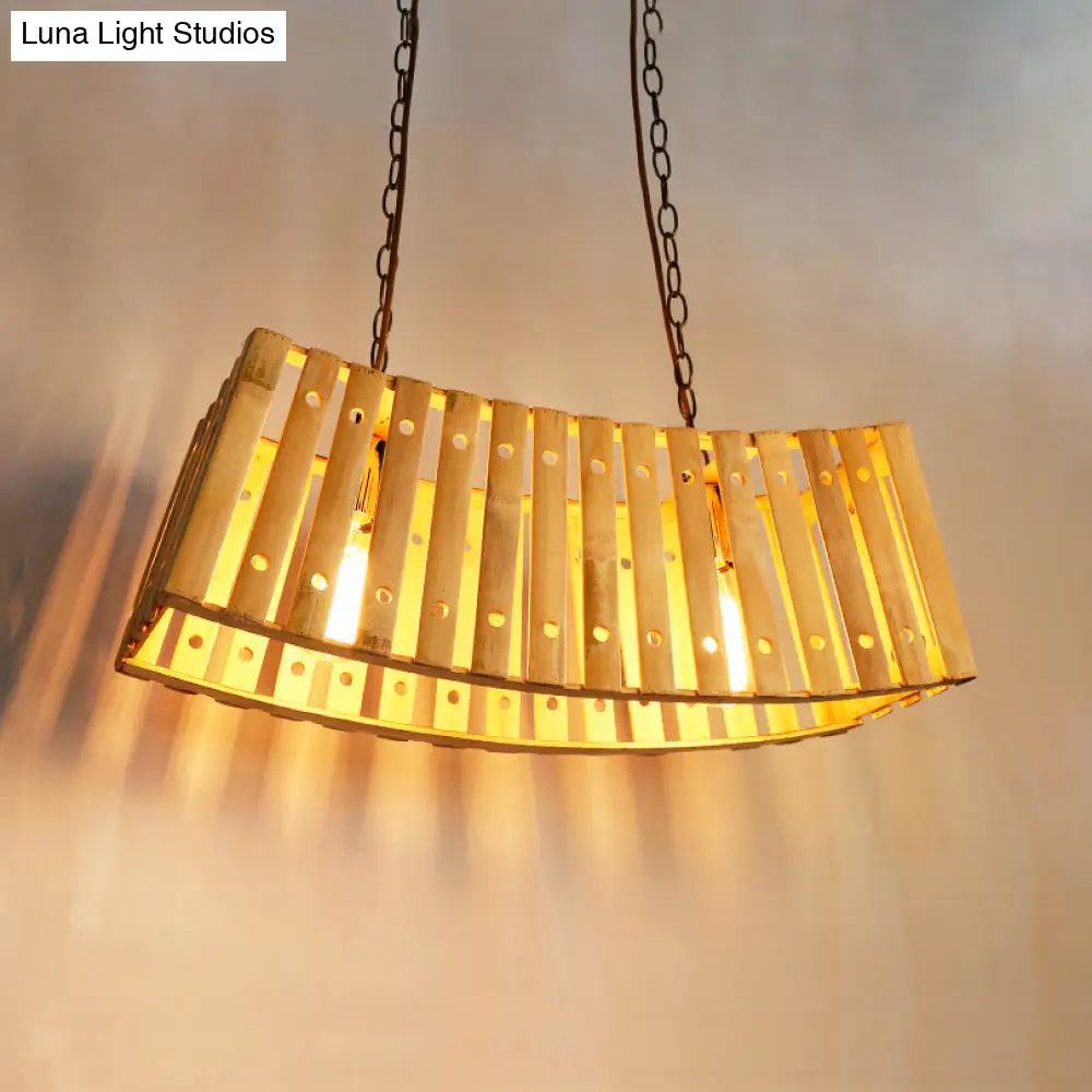 DecorBites™ Asian Style Bamboo Linear Island Chandelier - Beige Multi Light for Dining Table