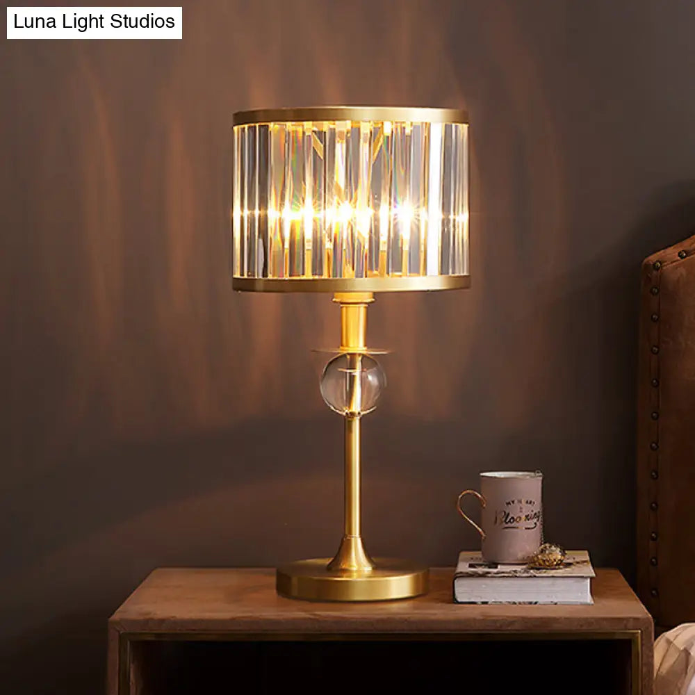 أوريلي - مصباح طاولة ذهبي قصير أحادي الأسطوانة، ضوء ليلي كريستالي ذهبي منشوري لغرفة المعيشة