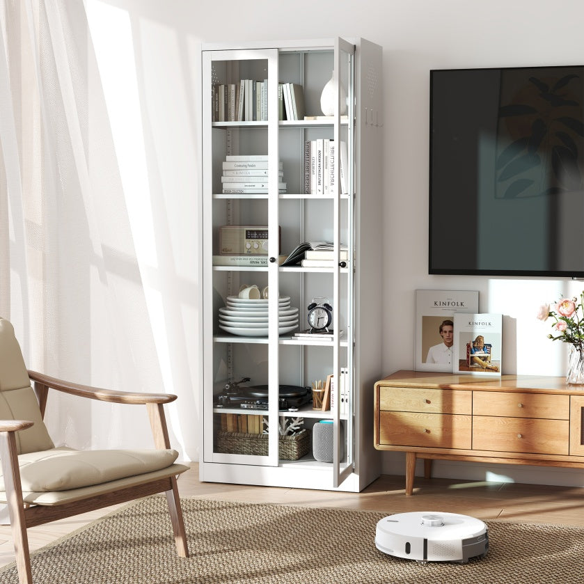 Metal Kitchen Pantry Cabinet - Tall Storage With 5 Adjustable Shelves, White Freestanding Cabinet For Kitchen Pantry Bathroom