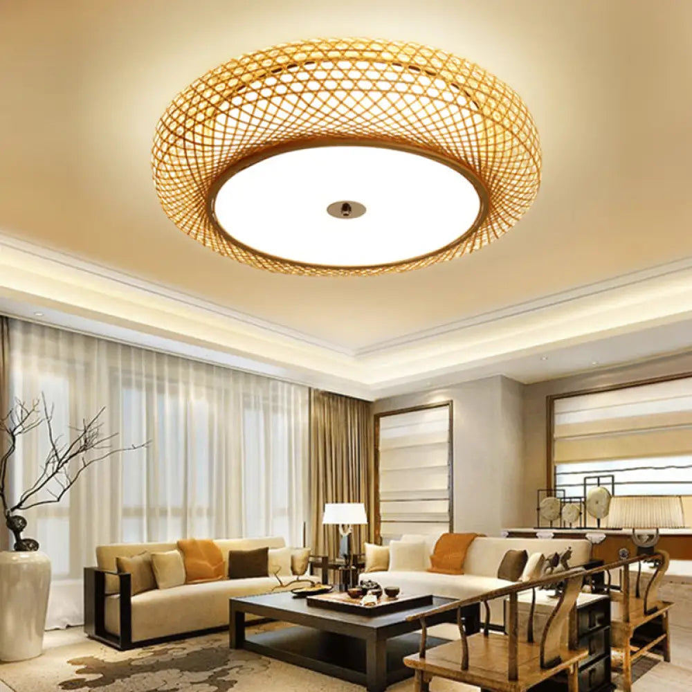 DecorBites™ DecorBites™ Bamboo 3-Light Chinese Style Ceiling Flush Mount for Living Room with Inner Shade