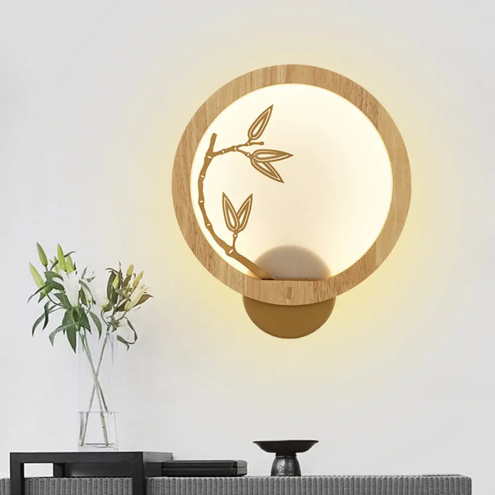 Lámpara mural de hoja de bambú - Lámpara de pared LED de madera estilo chino en negro/beige para dormitorio