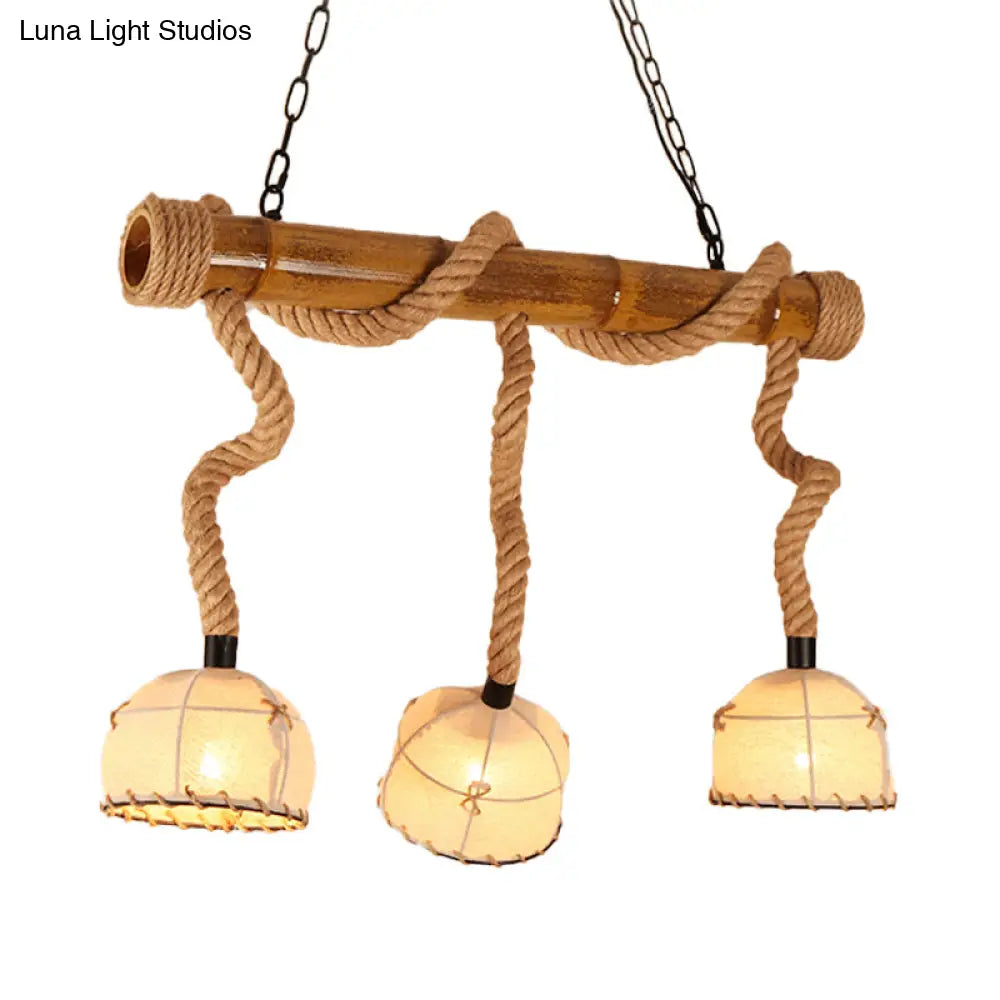 مصباح معلق خطي من الخيزران على شكل جزيرة من DecorBites™ مع غطاء قفص - طراز لودج - بيج