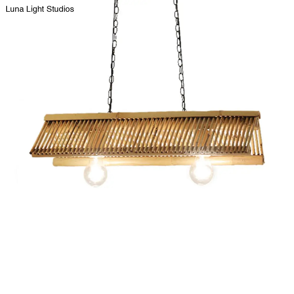 مصباح معلق DecorBites™ بتصميم سقف من الخيزران مزود بمصباحين للديكور في المطاعم أو المنازل