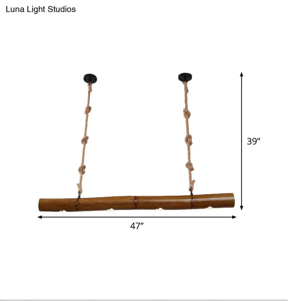 ديكوربايتس™ إضاءة جزيرة من أنبوب الخيزران - مصباح معلق ريفي مع 4 لمبات، أصفر وبني، مع حبل متضمن