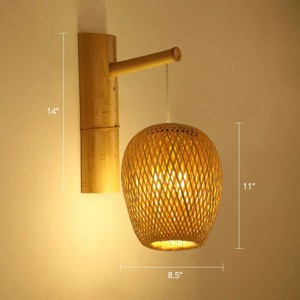 DecorBites™ DecorBites™ Bamboo Weaving Lantern Wall Sconce - Chinese Style Wood Wall Hanging Light for Corridor