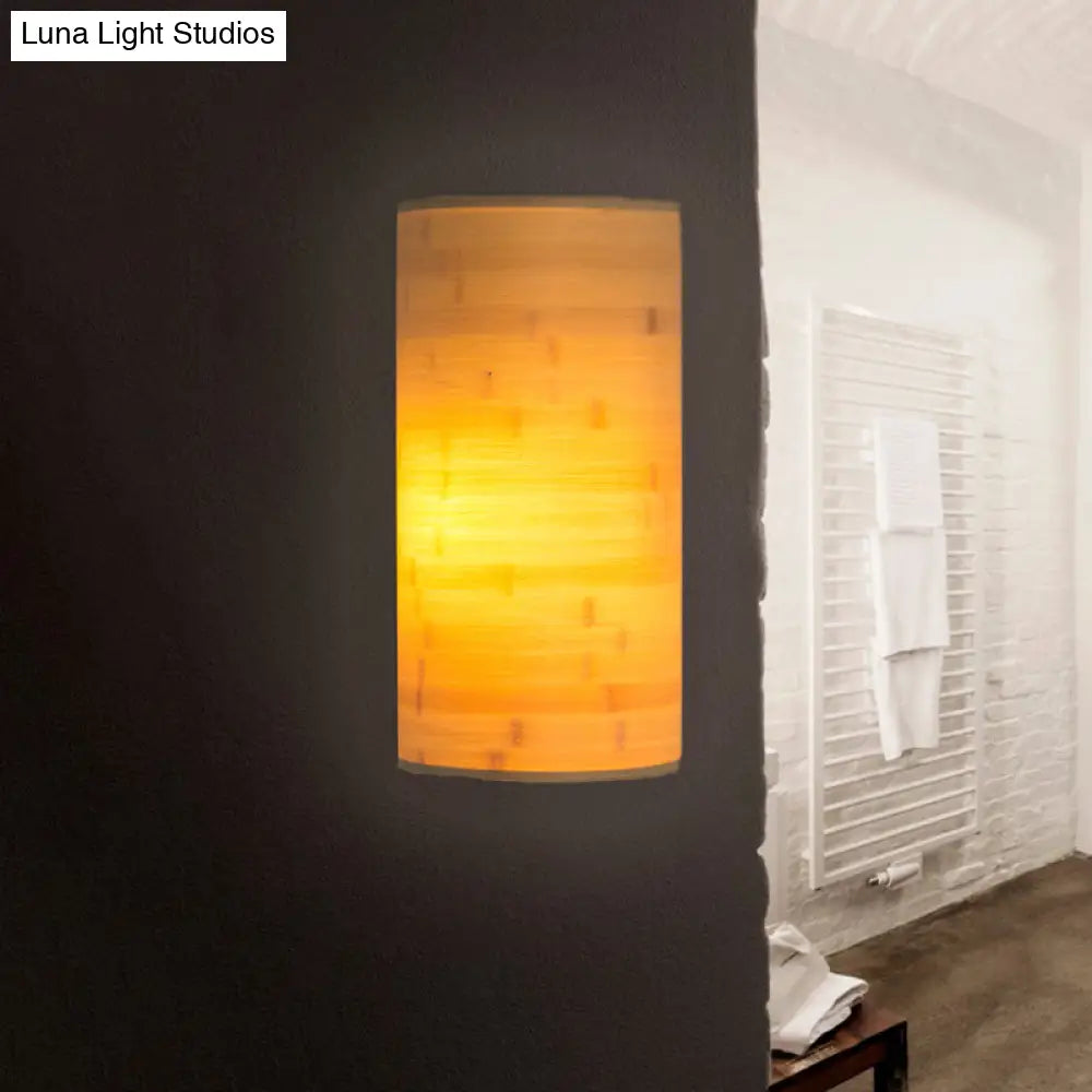 Aplique de pared de estilo asiático en madera de bambú con 2 bombillas - Aplique semicircular para iluminación de pasillo