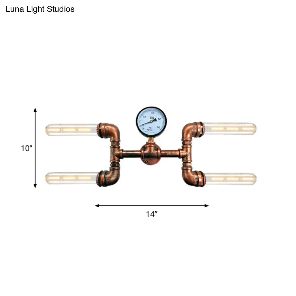 Aplique de pared rústico de hierro con bombilla desnuda y decoración Gauge - Soporte de cobre de 4 luces para comedor