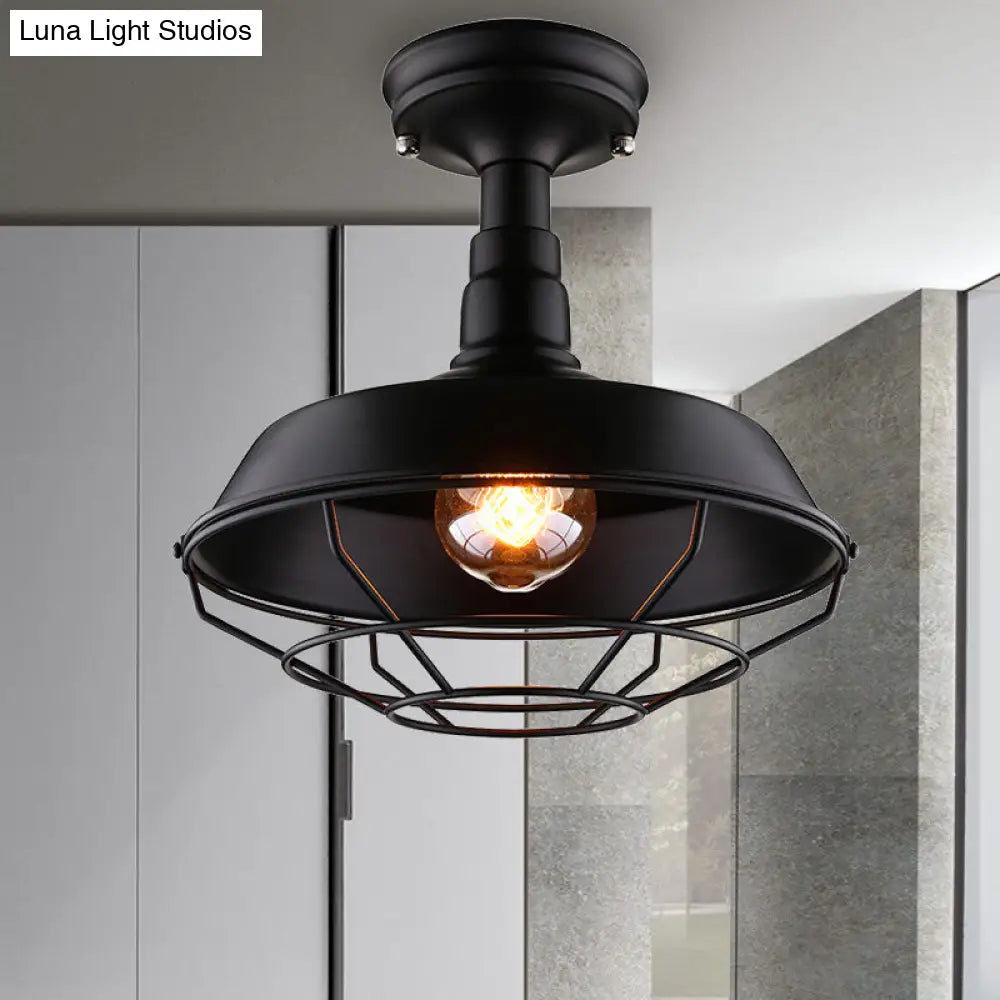 DecorBites™ DecorBites™ Barn Balcony Retro Style Semi Mount Lighting - 1 Bulb Black Ceiling Mounted Light (10"/14"/18")