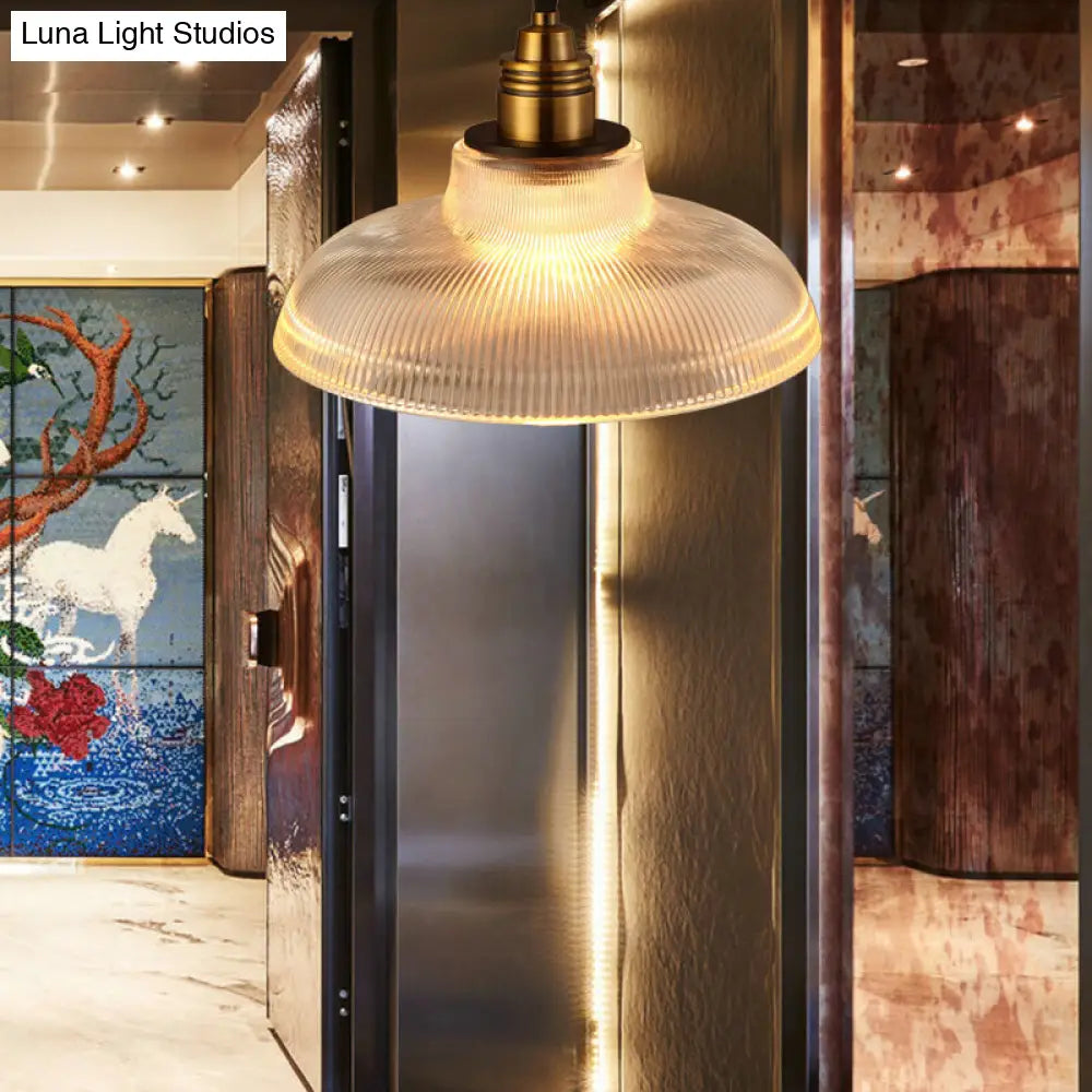 Lámpara colgante estilo granero - Lámpara colgante industrial de cristal prismático de 1 luz en transparente (8"/10"/12" de ancho)