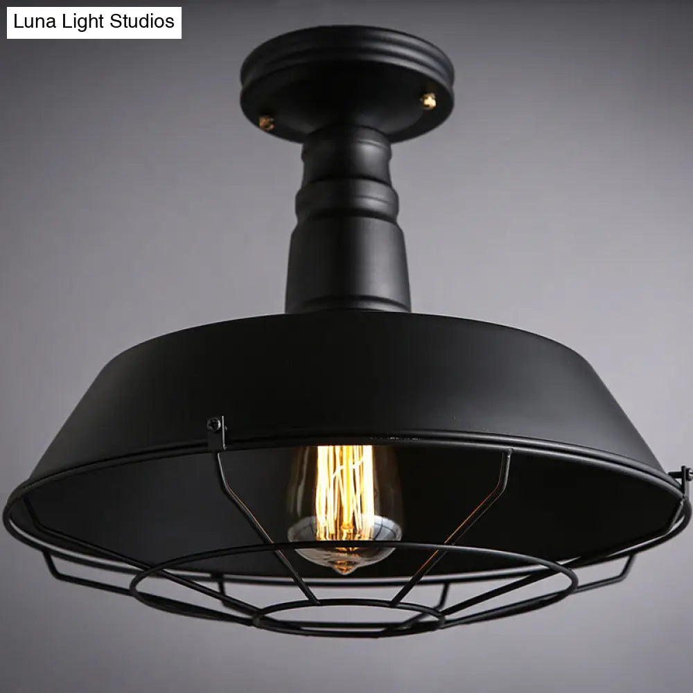 وحدة إضاءة صناعية سوداء معدنية شبه مستوية للحظيرة من DecorBites™ - عرض 10/14 بوصة