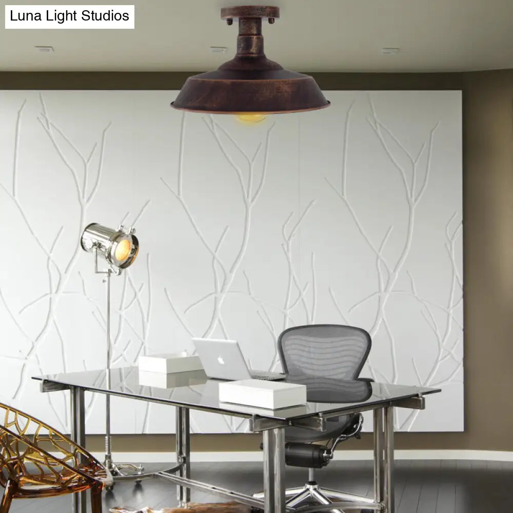 DecorBites™ DecorBites™ Barn Shade Semi-Flush Mount Ceiling Light in Aged Silver/Weathered Copper for Farmhouse Decor