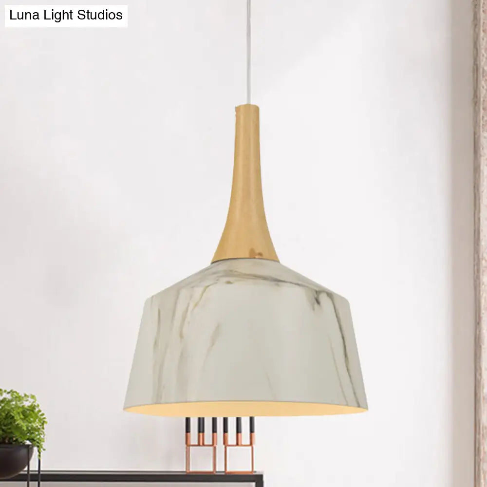 مصباح معلق على شكل حظيرة مزرعة - أبيض/أحمر بني/لون القهوة، مصباح معلق من الألومنيوم مع غطاء خشبي