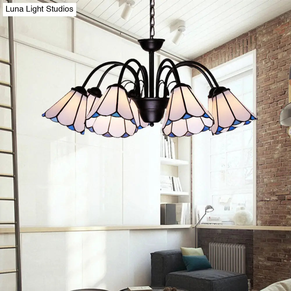 Lámpara de techo colgante cónica de cristal negro tallado estilo barroco - 6/8 luces para sala de estar