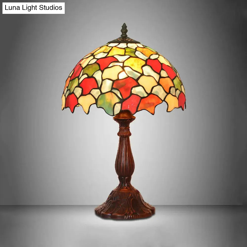 Lámpara de noche barroca de cristal con diseño de follaje - Hecha a mano, acabado café - Iluminación de mesa con 1 bombilla