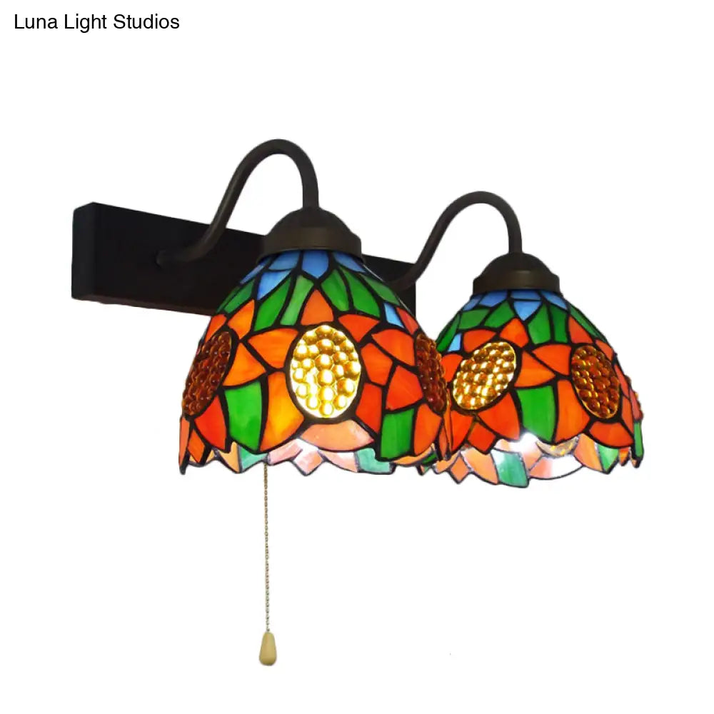 Aplique de pared barroco con cúpula de cristal naranja y cadena - 1 cabezal, lámpara negra