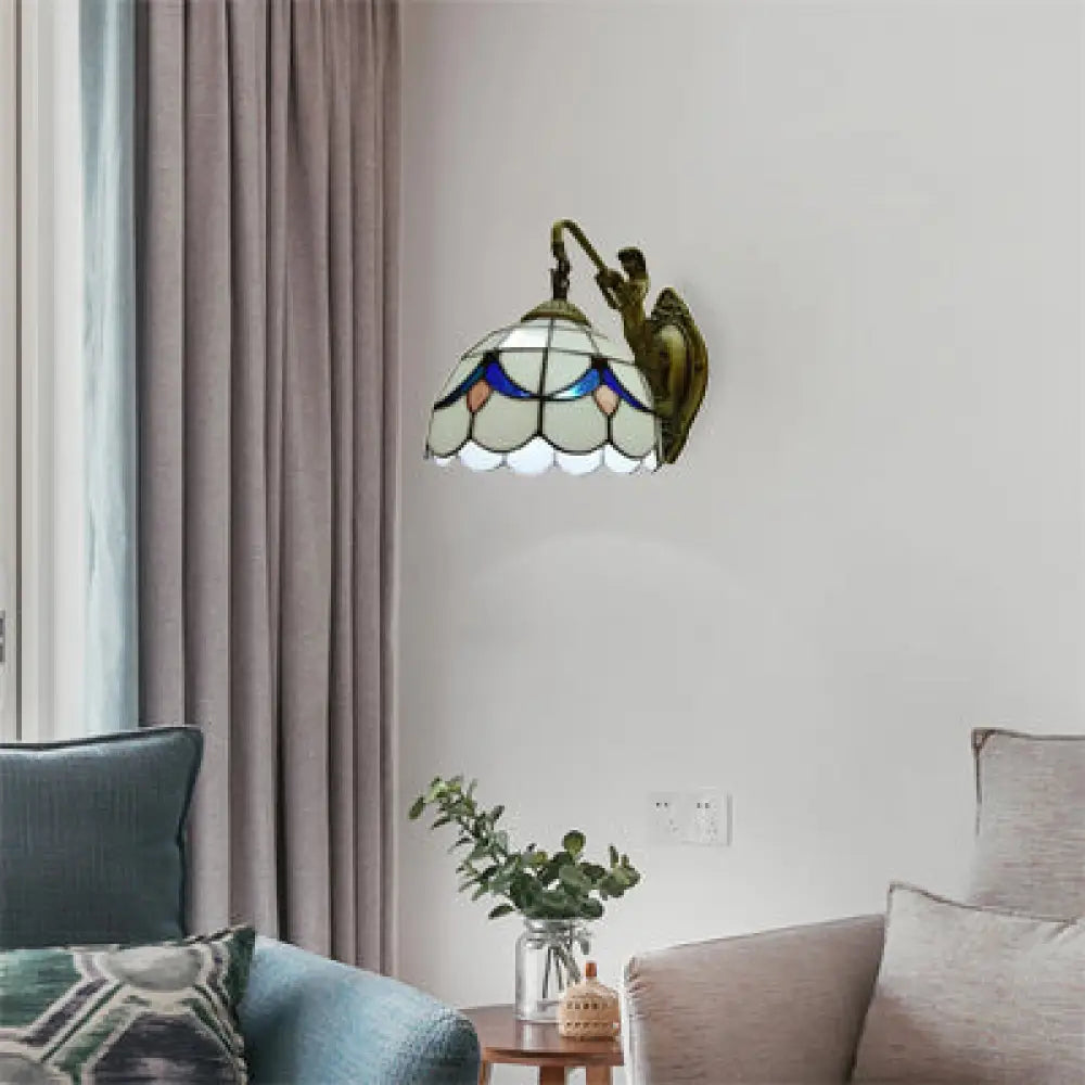 Baroque White/Beige Glass Wall Sconce with Mermaid Backplate - 6"/8" Wide