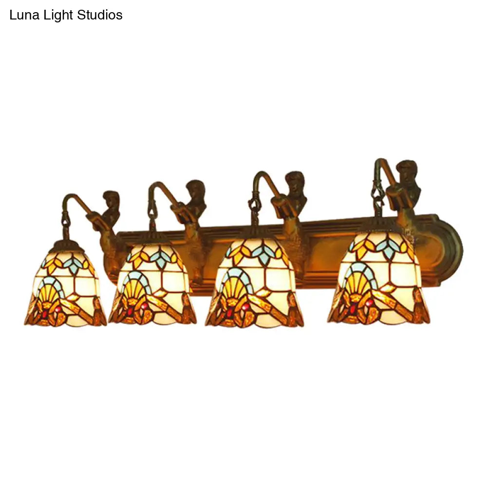 Beige Glass Bell Sconce Lighting with Baroque Brass Wall Mount - 4 Heads, Mermaid Decoration