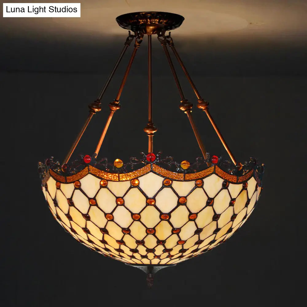 DecorBites™ DecorBites™ Lámpara de techo semiempotrada estilo Tiffany de cristal beige con detalles de cuentas - 16"/18" de ancho, 2 luces para pasillos