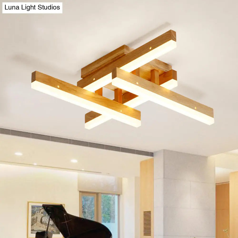 DecorBites™ Lámpara de techo rectangular semiempotrada de madera color beige con iluminación LED moderna para sala de estar contemporánea