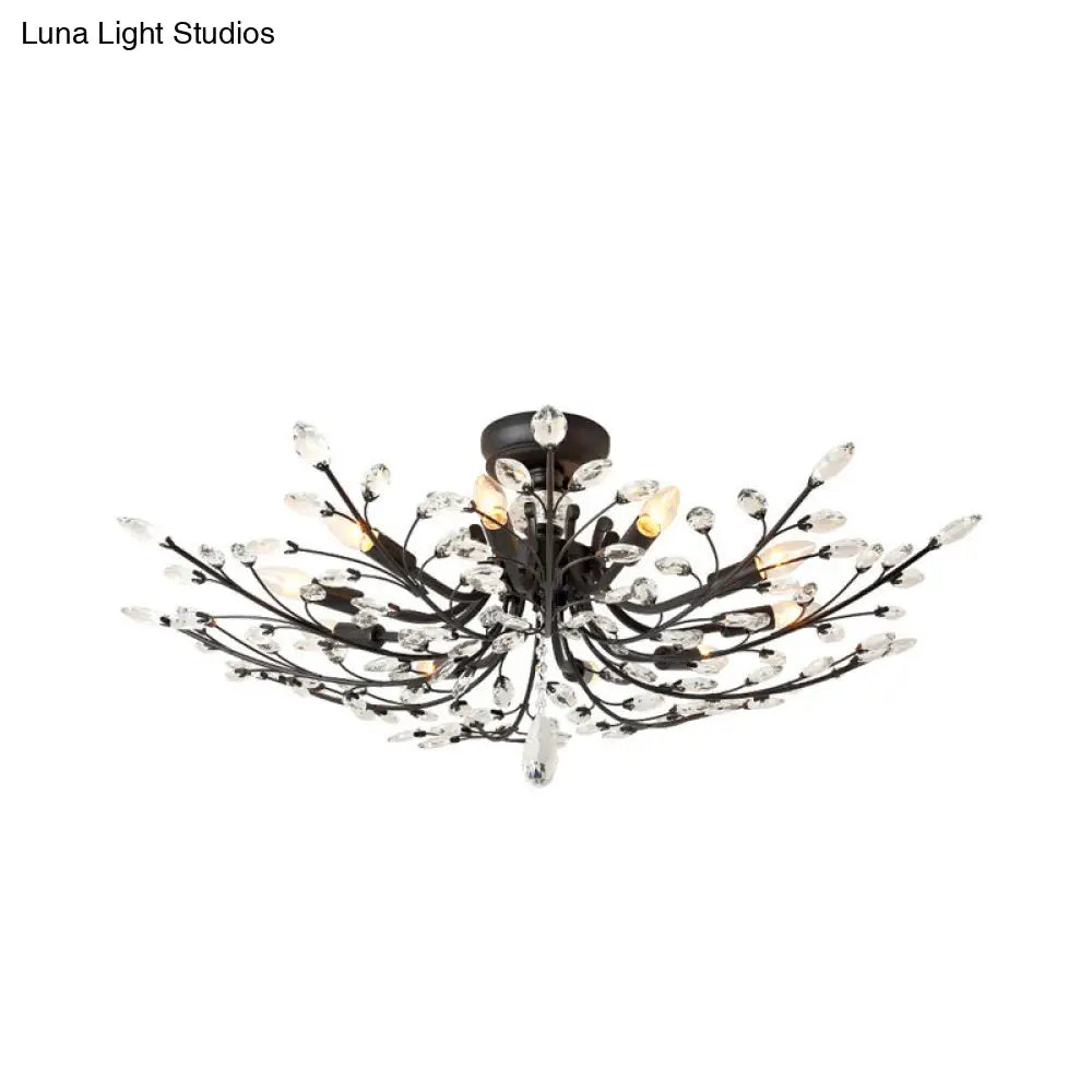 Lámpara de techo semiempotrada DecorBites™ de cristal biselado con 10 cabezales minimalistas para salón en color negro