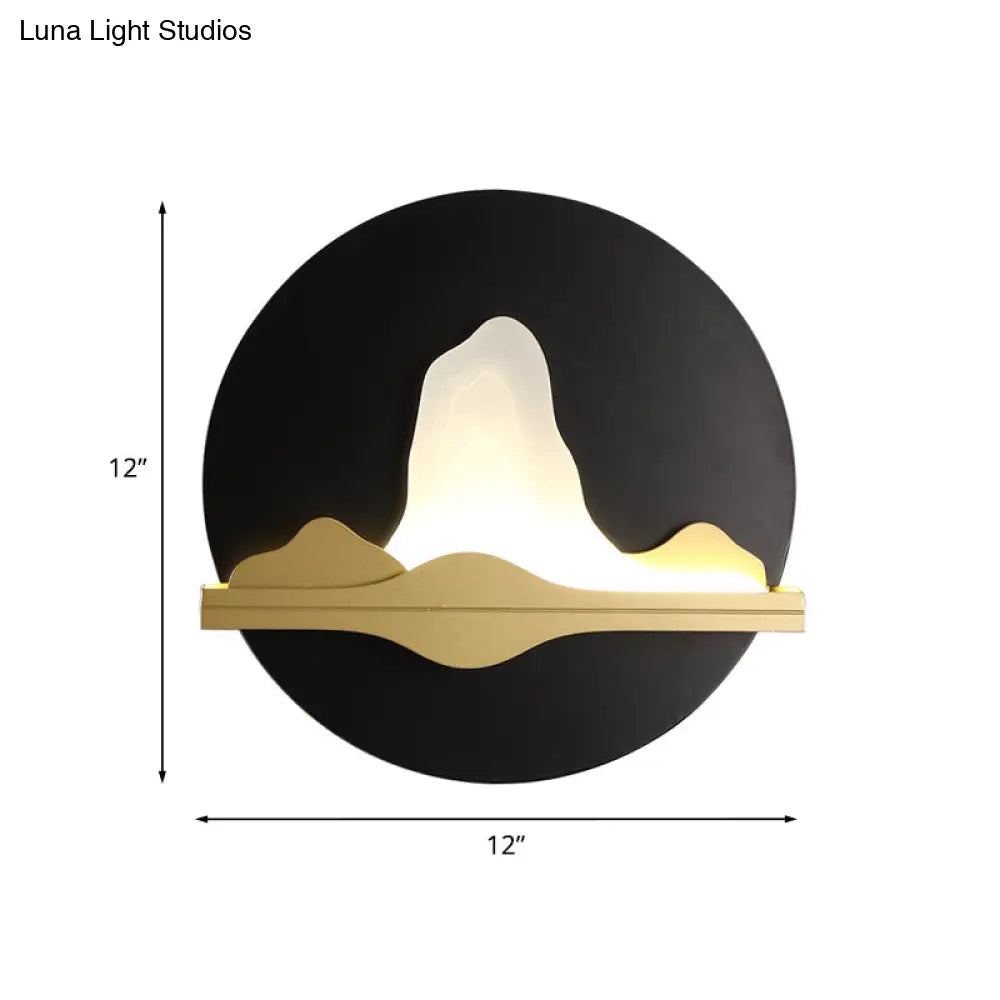Black and Gold Asian LED Wall Sconce with Mountain and River Mural Light