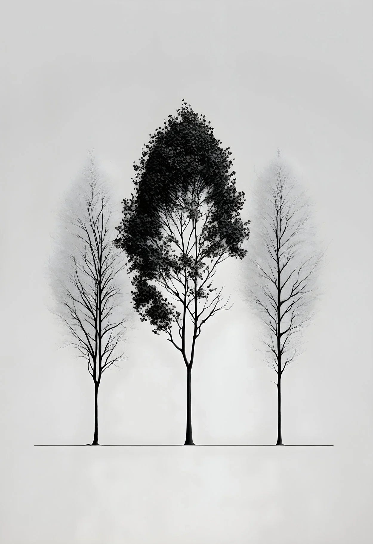 Black and White Mountain Tree Landscape Wall Art - 2 / 20X30cm Unframed