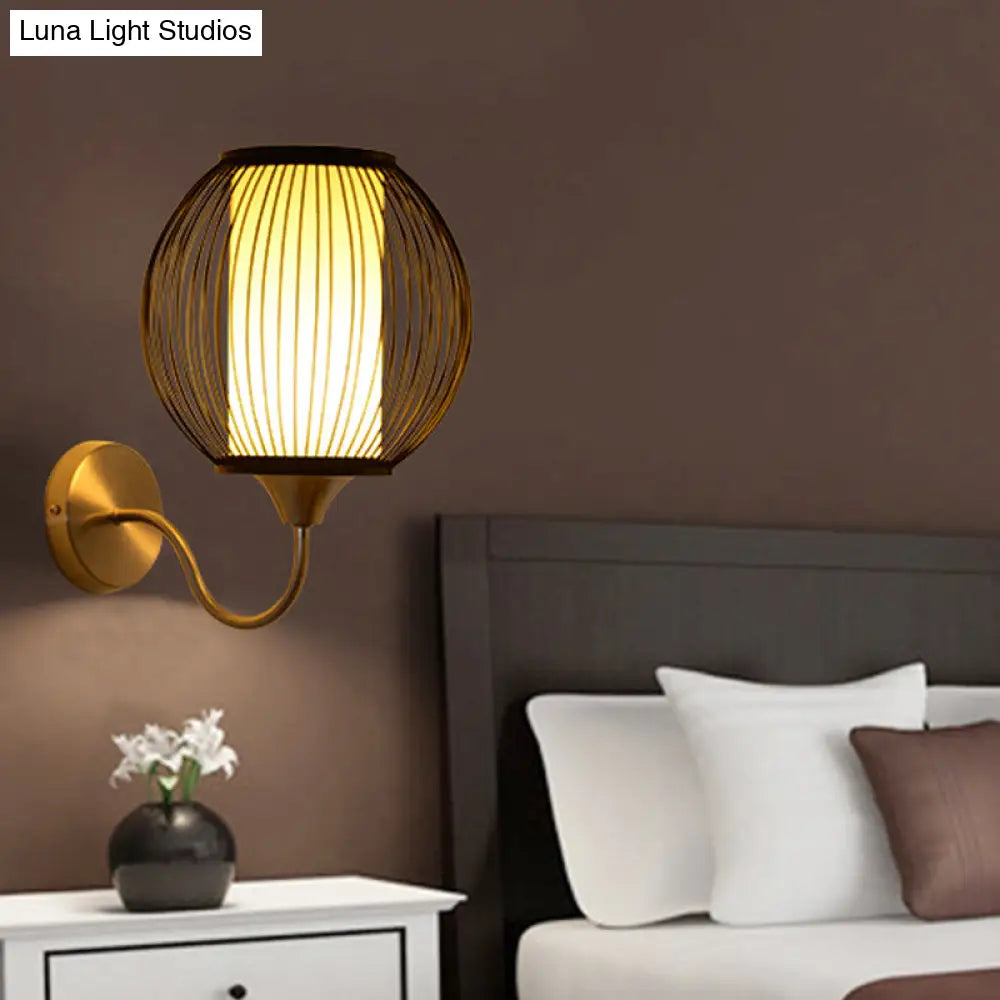 ديكوربايتس™ مصباح حائط أسود من الخيزران على الطراز الآسيوي مع ذراع على شكل عنق الإوزة - إضاءة شمعدانية بضوء واحد بجانب السرير