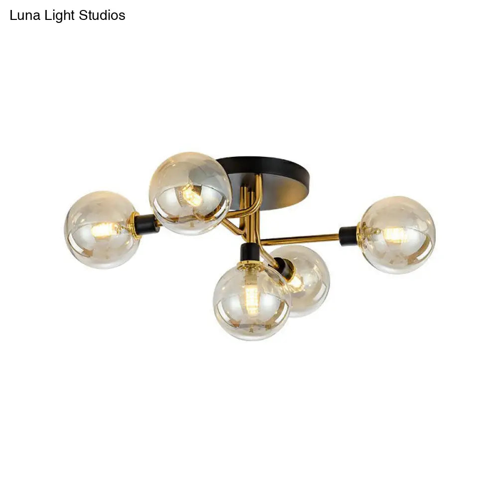 Lámpara de techo semiempotrada DecorBites™ de 5 luces, de cristal, en latón negro, diseño contemporáneo en forma de bola para dormitorio