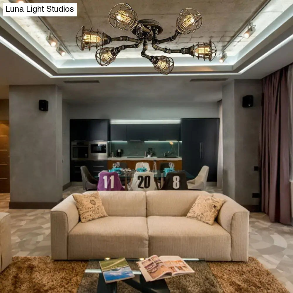 DecorBites™ DecorBites™ Luminaria semiempotrada de tubo trenzado de metal negro/bronce para restaurante - 4/6/8 bombillas