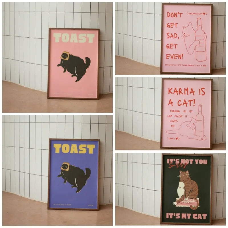 Black Cat Funny Animal Wall Art Canvas - Posters