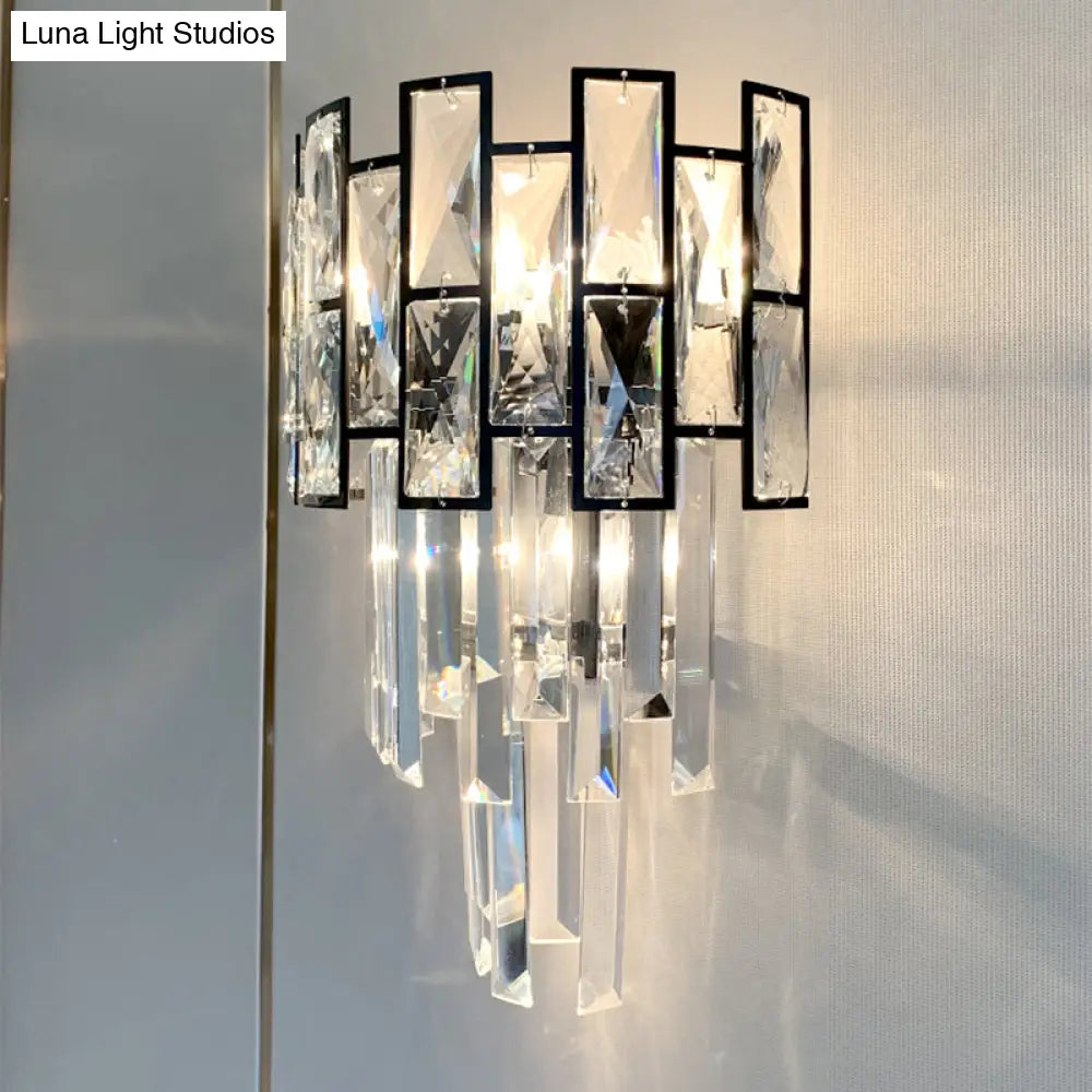 ديكوربايتس™ - شمعدان حائطي مدمج بالكريستال الأسود - معاصر، بتصميم مخروطي، بثلاثة رؤوس