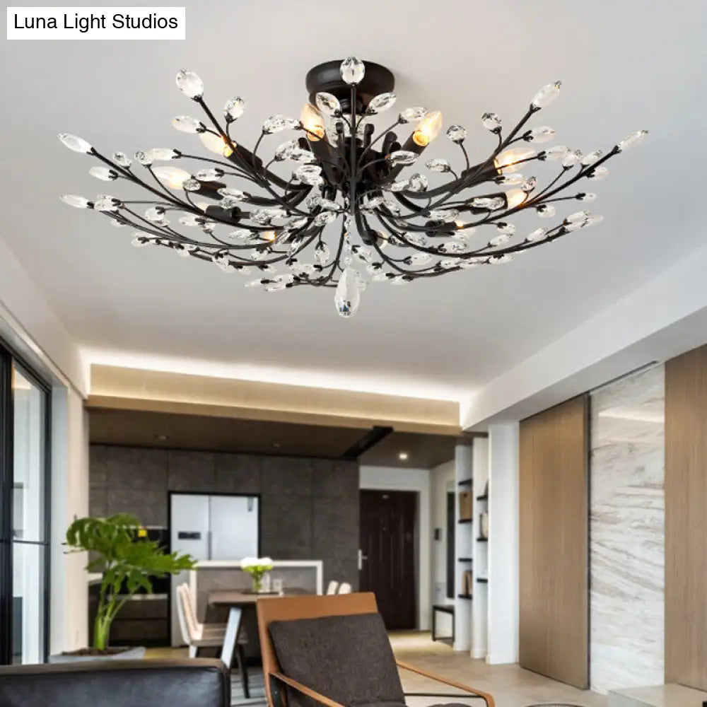 ديكوربايتس™ مصباح شبه مدمج على شكل ورقة كريستال سوداء - تركيبات سقف معدنية حديثة مع 6/8/10 مصابيح